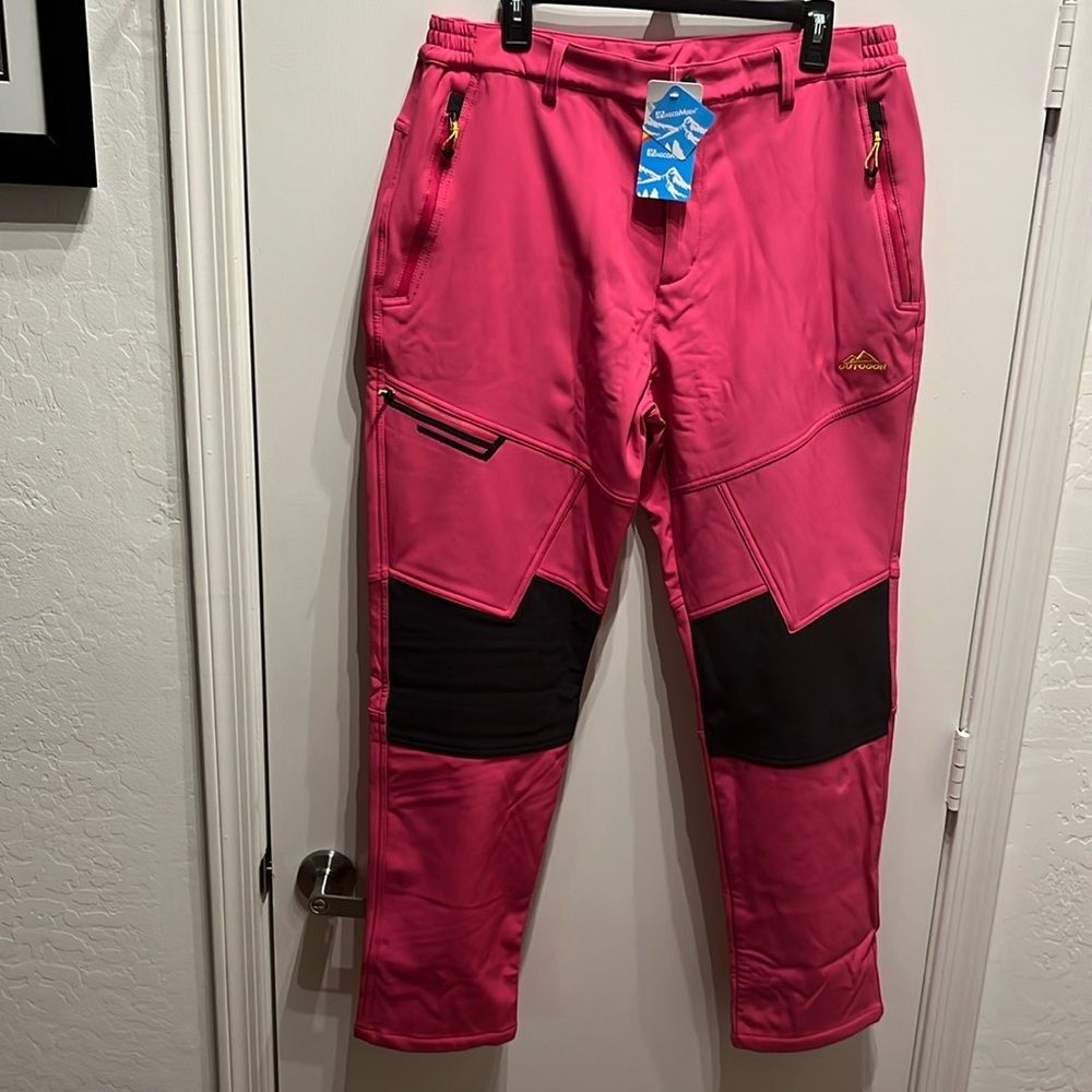Women's Pink Utility Joggers with Black Knee Panels
